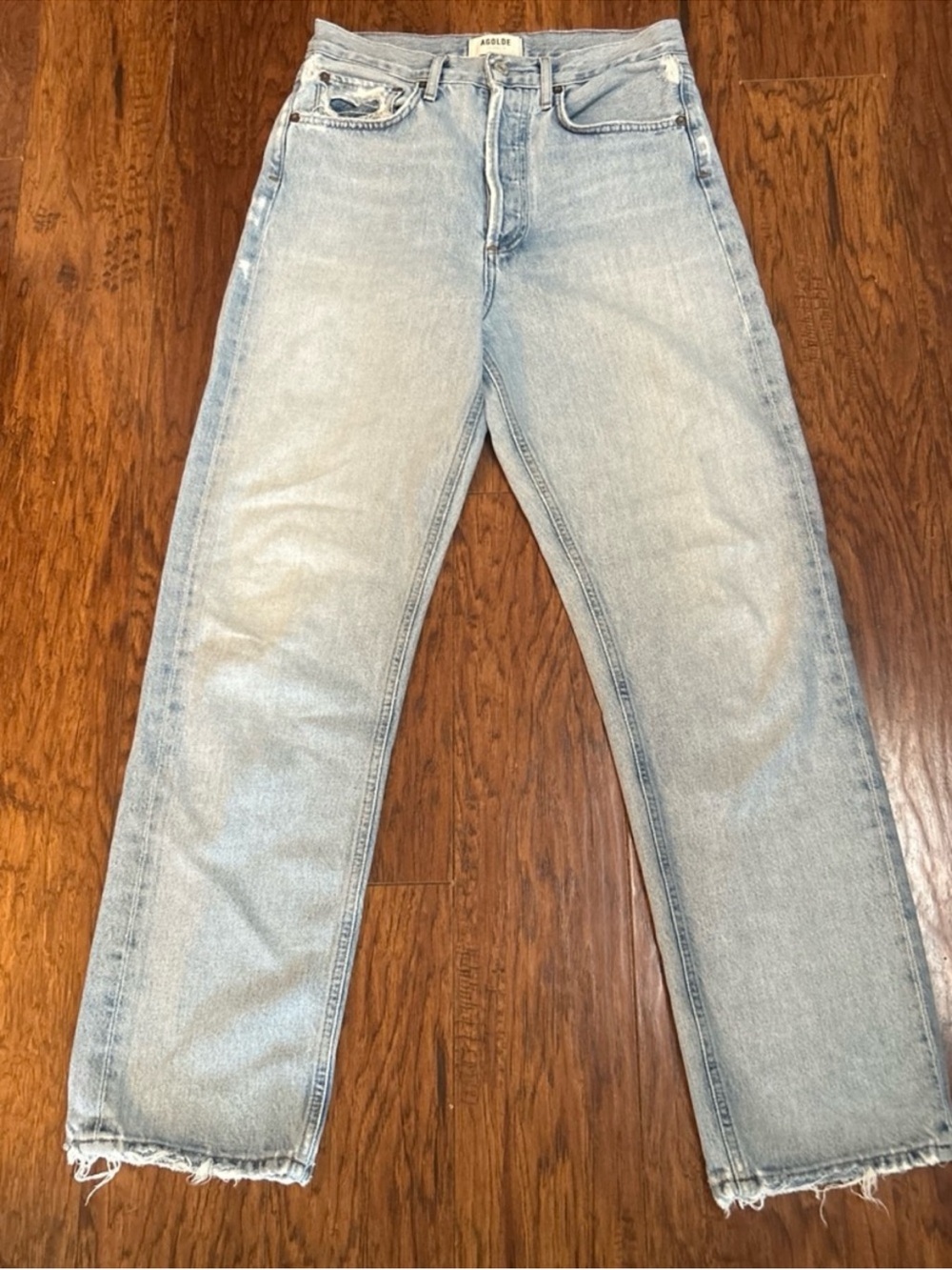 Agolde High Rise Light Wash Straight Jeans